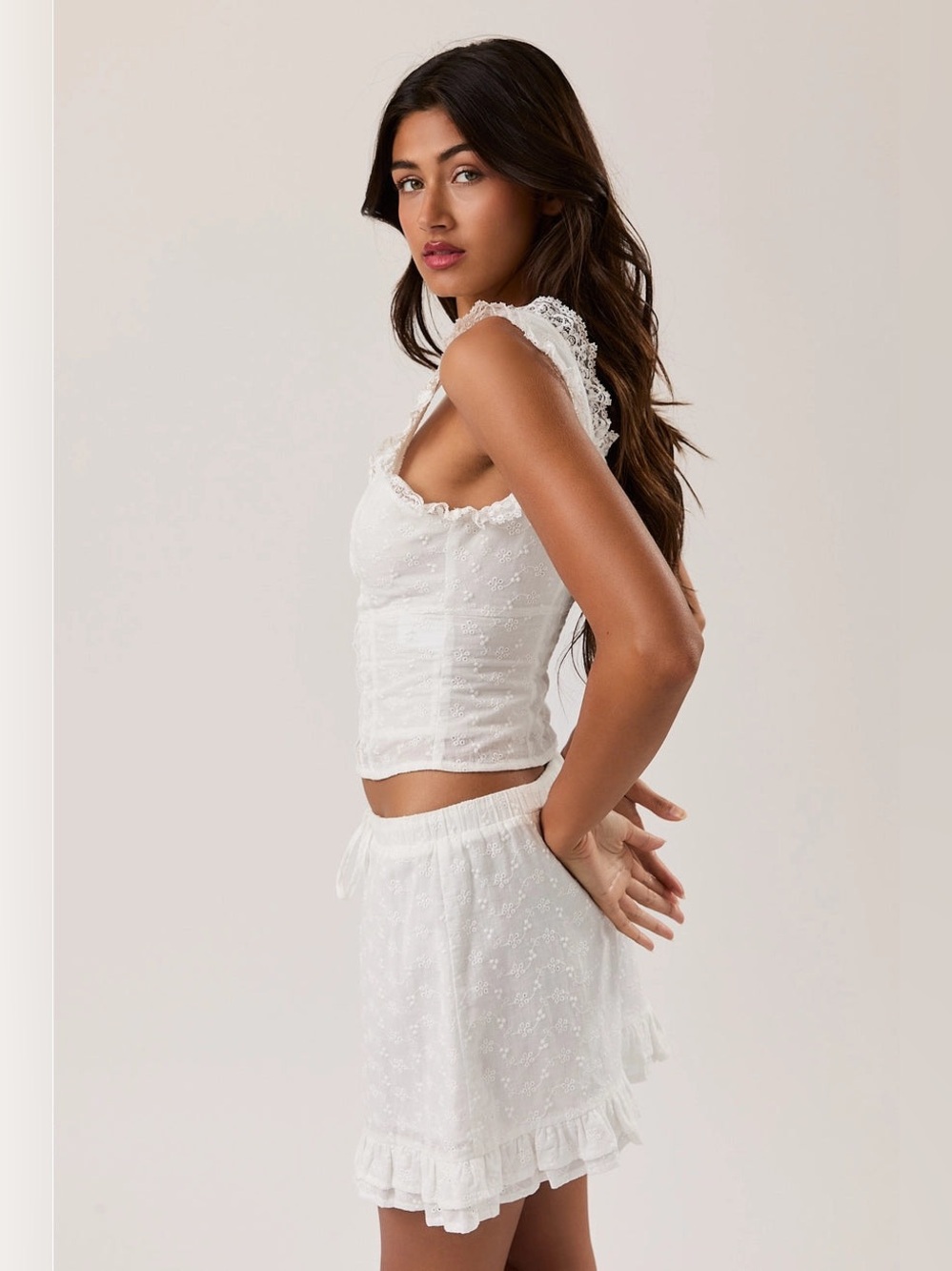 Eyelet Lace Trim Sleeveless Square Neck Top - Le Lis - Picture 2 of 6